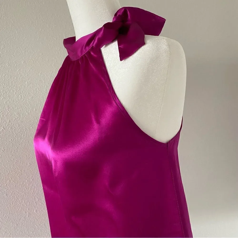 Kersh Hot Pink Halter Top Barbie Mock Turtleneck Side Bowtie SZ S